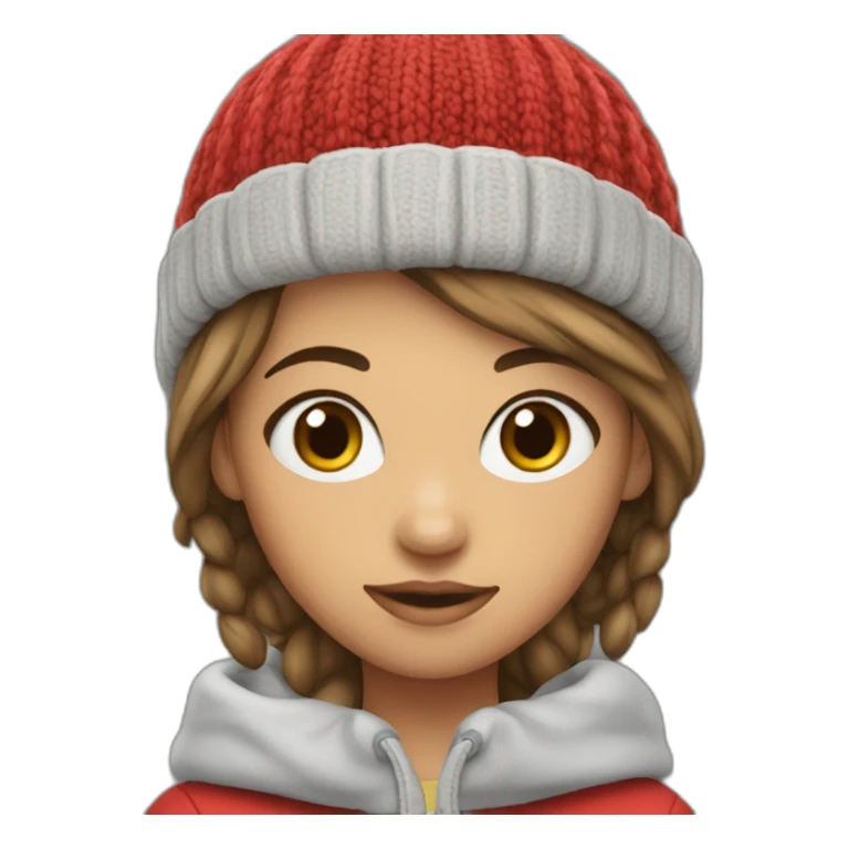girl wearing red bobble beany sticker