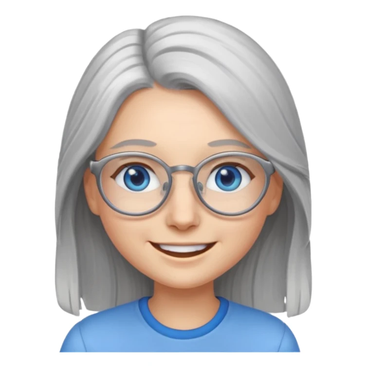 Long Grey haired emoji with blue eyes and glasses female young  sticker