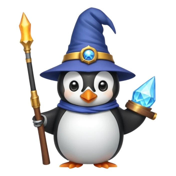 A cute penguin funny with a wizard hat, and a shotgun sticker