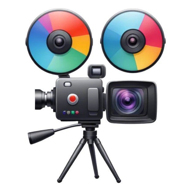 Create an emoji for video shooting. Show a video camera with a recording icon. Use modern, professional colors. Do not include any emojis or smiley faces. Make the background transparent. sticker