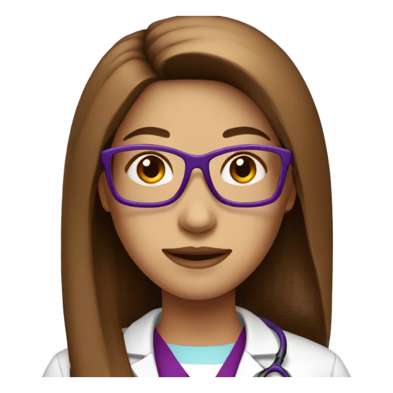 Female brown long straight hair Doctor with violet glasses  sticker
