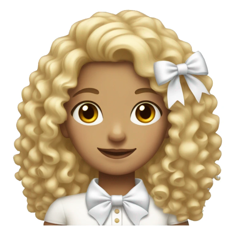 Curly haired blonde girl wearing white bow sticker