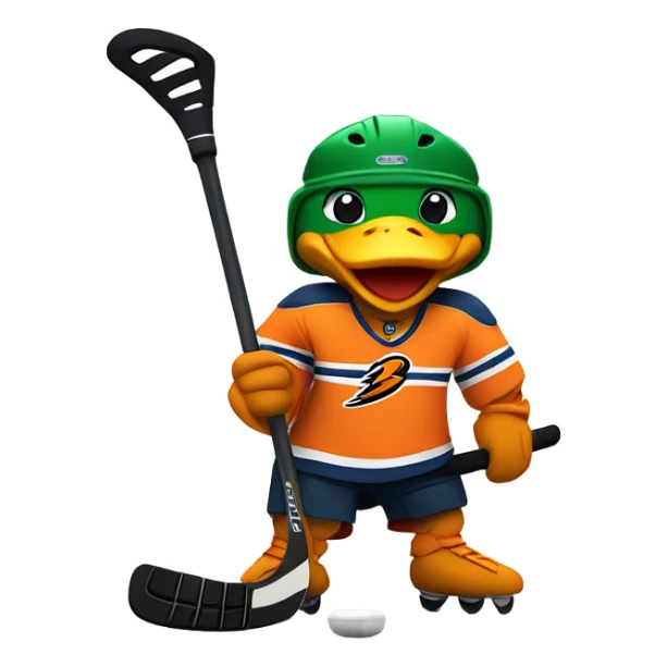 Strong Duck wearing orange jersey playing hockey sticker