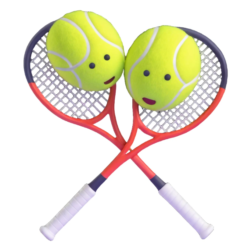 two tennis rackets facing each other with a brain emoji bouncing around between them, playful 3D emoji style sticker