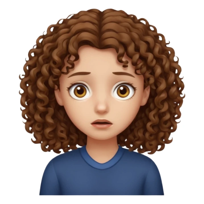 extreme worried face, curly hair girl,  sticker