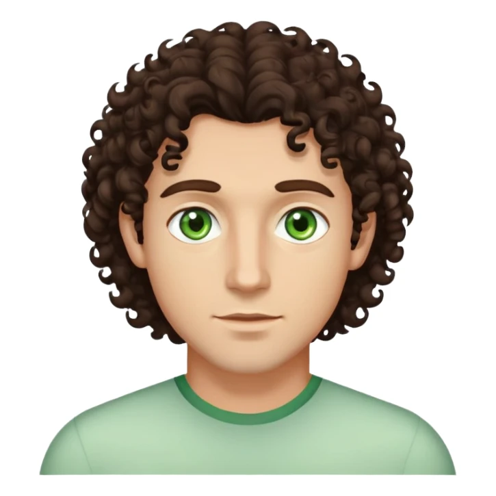 man with medium-length dark brown curly hair and light green eyes sticker