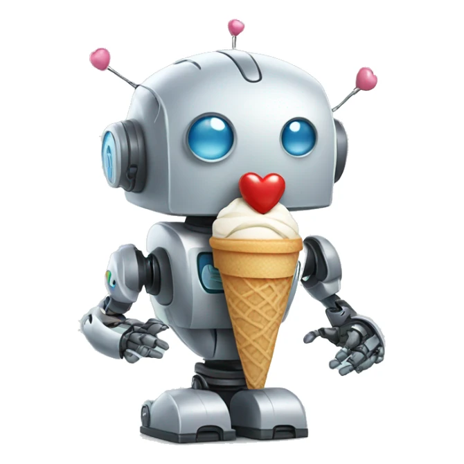 robot with heart holding icecream sticker