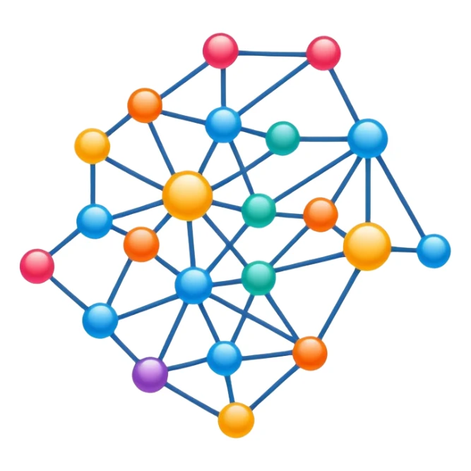 neural network with nodes and connections, simple colorful design for telegram sticker