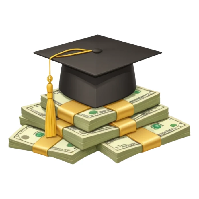 graduation hat on pile of money sticker