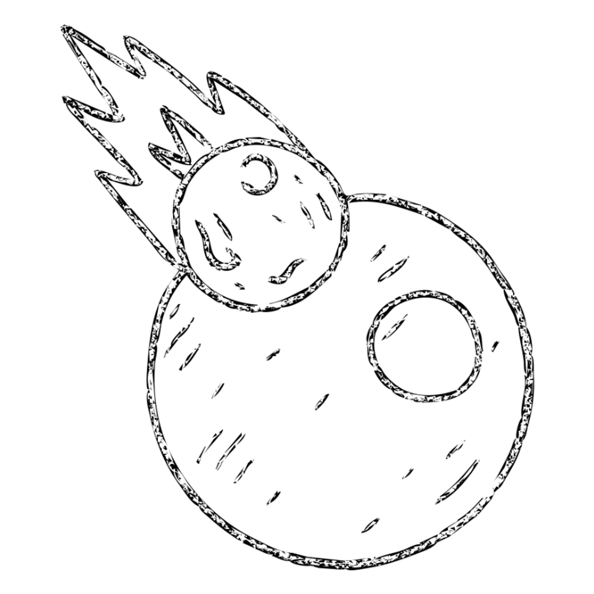 minimalist hand-drawn outlined icon of a meteor and planet, worn distressed effect sticker