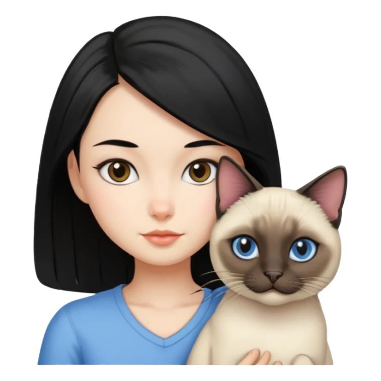 A girl with mid length black hair with siamese cat sticker