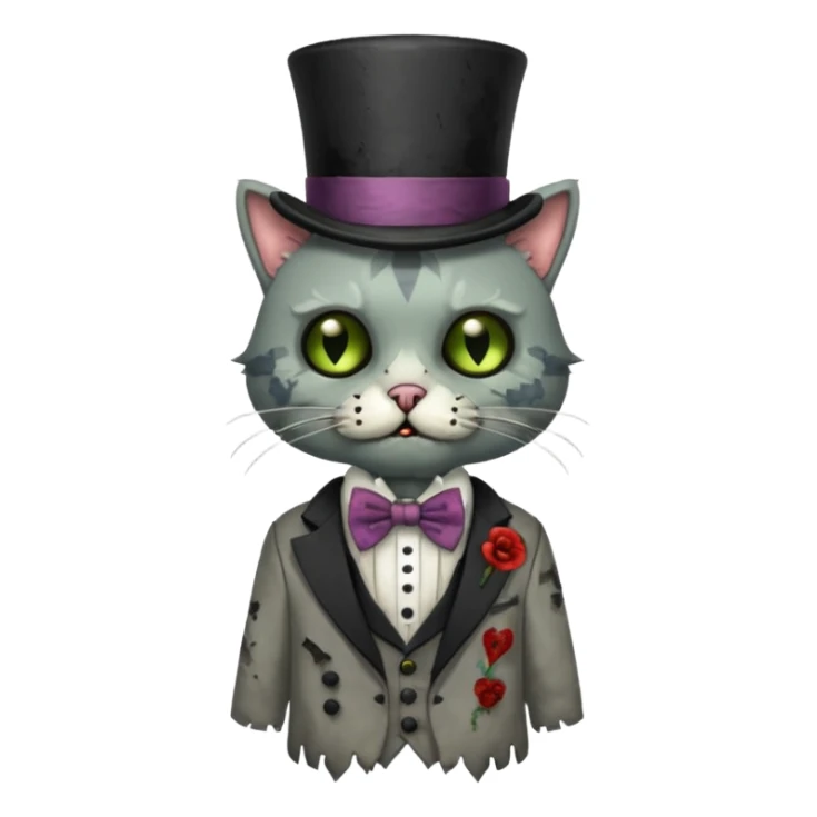 zombie cat with bow tie and top hat sticker
