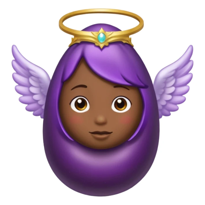 Realistic eggplant from the side wearing an angel halo sticker