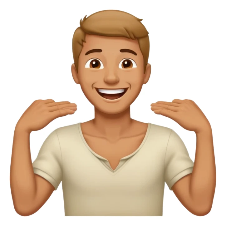 a guy holding his neck with 2 hands and laughing sticker