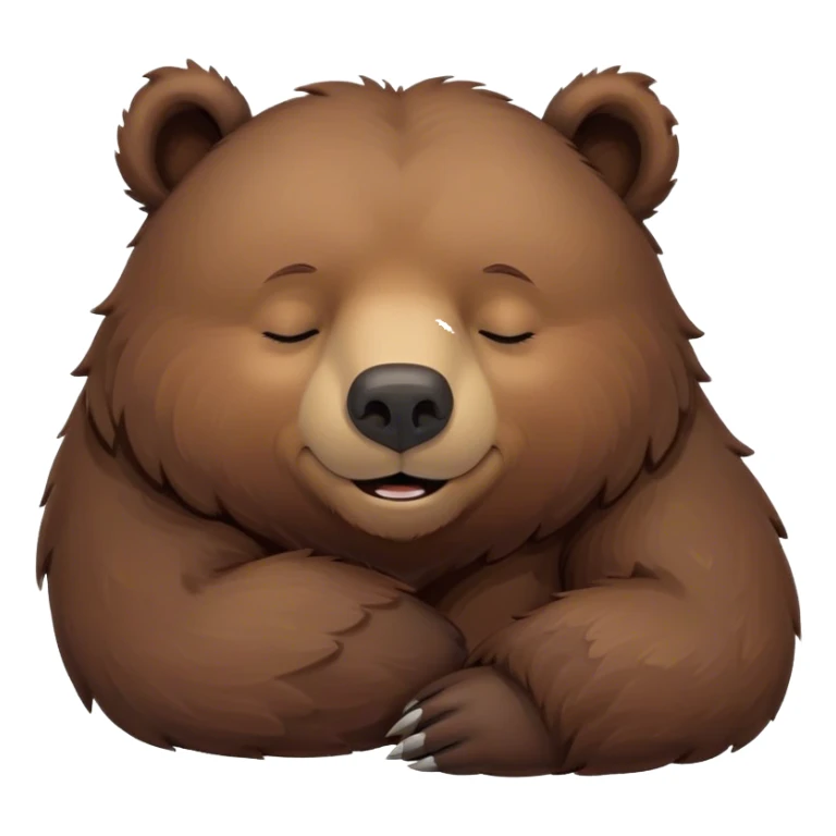 Meme-Worthy Cute Sleeping Grizzly Bear Portrait Emoji, Head resting peacefully with a contented smile, showcasing a massive, robust build and a luxuriously soft deep brown fur, eyes shut in a serene, restful nap, Simplified yet hilariously adorable features, highly detailed, glowing with a soft, drowsy light, high shine, relaxed and utterly lovable, stylized with an air of playful laziness, bright and heartwarming, soft glowing outline, capturing the essence of a comically sleepy grizzly, so meme-worthy it feels like it could instantly become the next viral sensation of adorable slumber! sticker