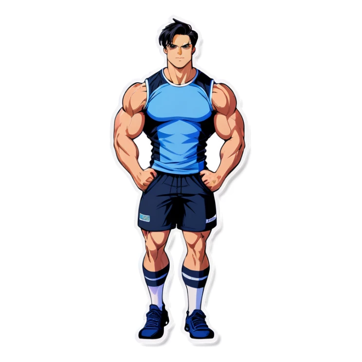 Levi wearing footy clothes and big muscles  sticker