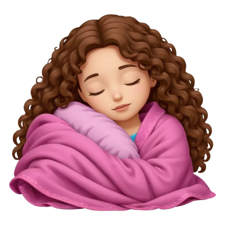 Girl with long curly hair sleeping with a pink blanket  sticker