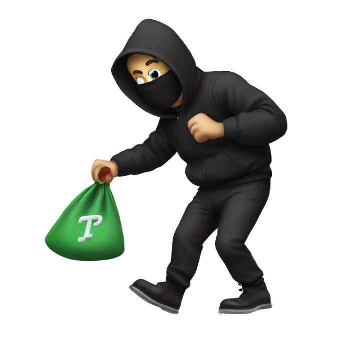 Thief stealing money bag with the word Toptier embroidered on it sticker