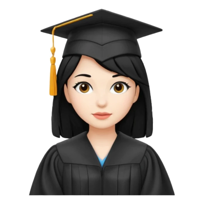 women, black hair, graduation robe and hat white skin sticker