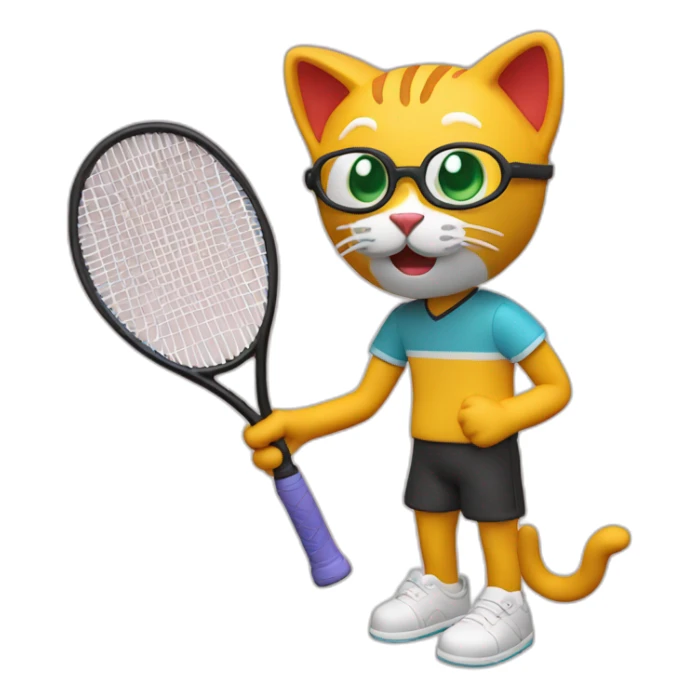 Plasticine cat with a tennis racket in his hand sticker