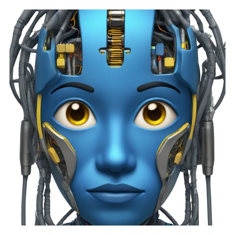 Blue cyborg with yellow eyes wires and circuits  sticker