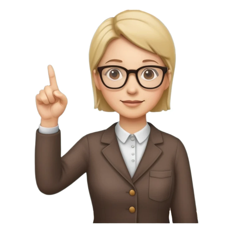 Teacher with glasses pointing at a chalkboard sticker