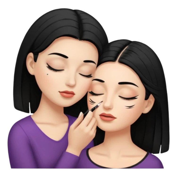 mulher branca cabelo preto aplicando cilios em outra mulher que esta deitada de olhos fechados sticker