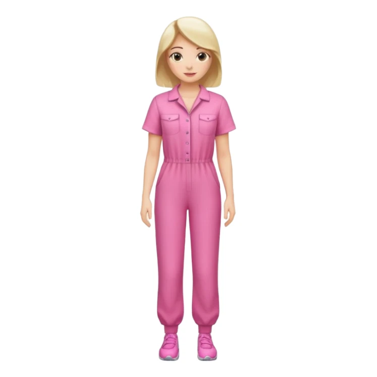 woman pink jumpsuit standing on foot sticker
