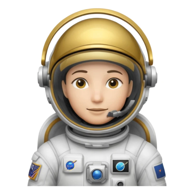 Astronaut in white EVA suit with gold visor helmet sticker