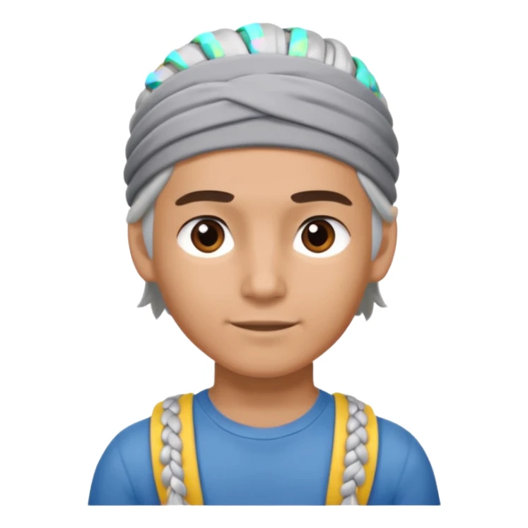 young climber man with white/grey braided hair and headband sticker