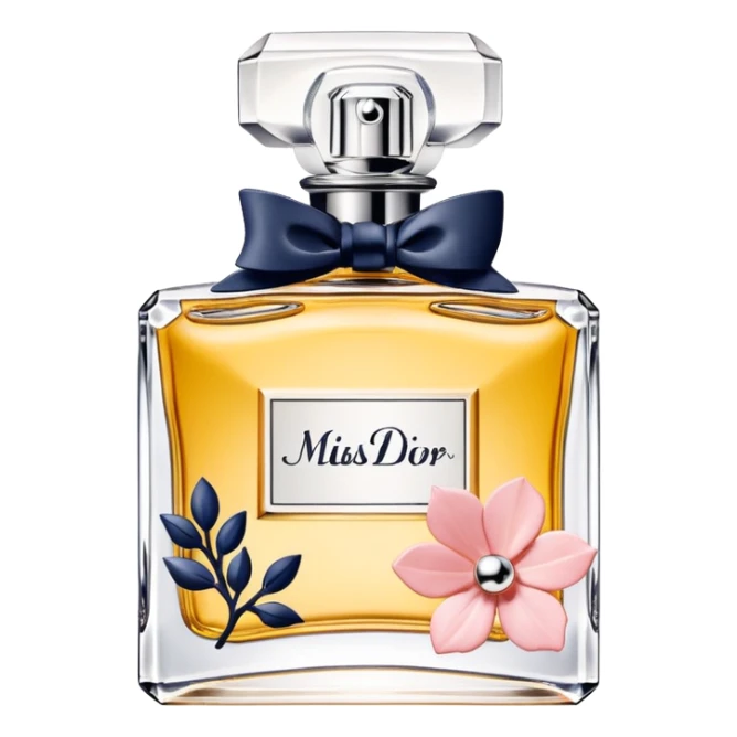 Miss Dior perfume bottle with floral accents, chic sticker