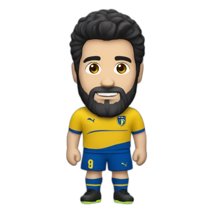 Caucassian black hair and beard. Boca juniors jersey sticker