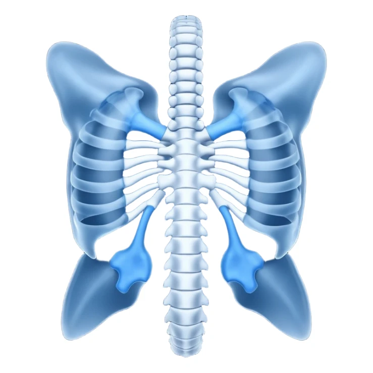3D render of Spine X-Ray, X-Ray imaging aesthetic, translucent materials showing internal structure, vertebrae column in classic deep blue x-ray style, medical scan style, emoji style, isolated on white background --v 6.0. sticker