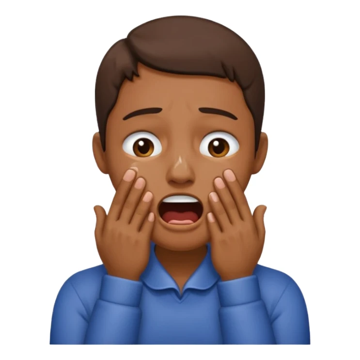 A crying face with an open mouth with hands around the neck choking itself  sticker