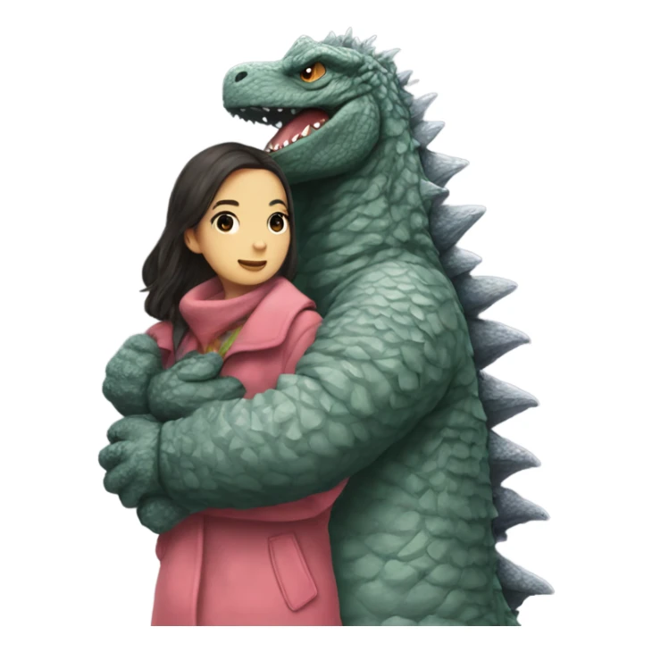godzilla holding a pretty girl in a cute coat  sticker