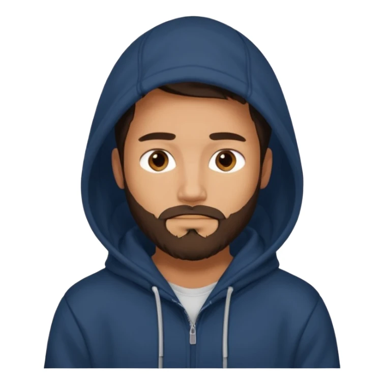 a guy wears a hoodie, his face is a mysterious, he looks pretty and handsome, but very distant 
he has a beard  sticker