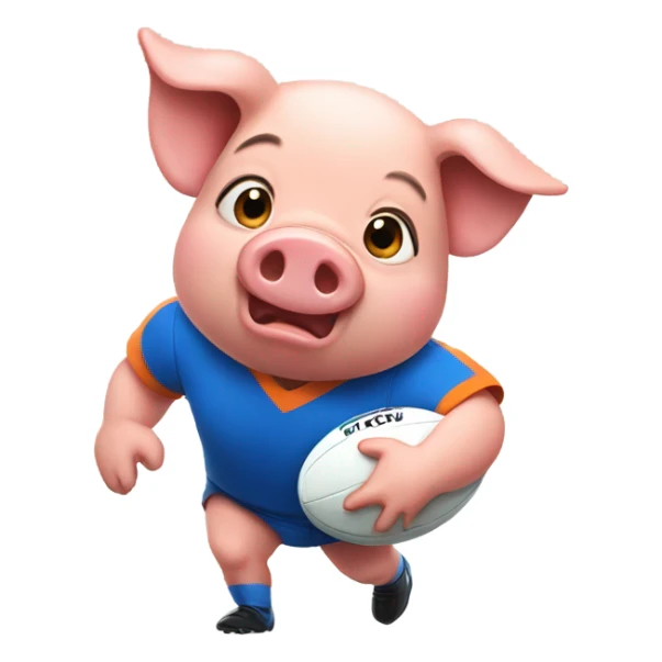Pig  playing rugby dress in orange and blue sticker