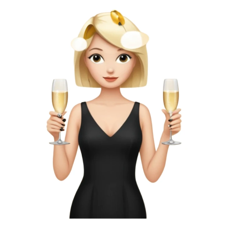 Blonde Woman, Long black slipdress, man black Cut,fly, Champagner glas sticker