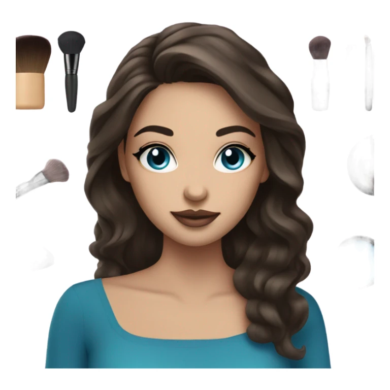 Brunett white girl with blue eyes and makeup kit sticker