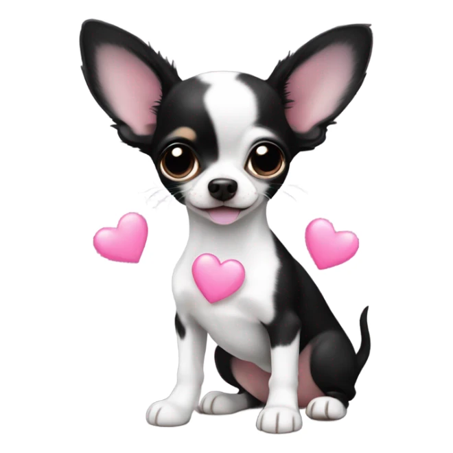 black & white chihuahua puppy with a pink heart sticker
