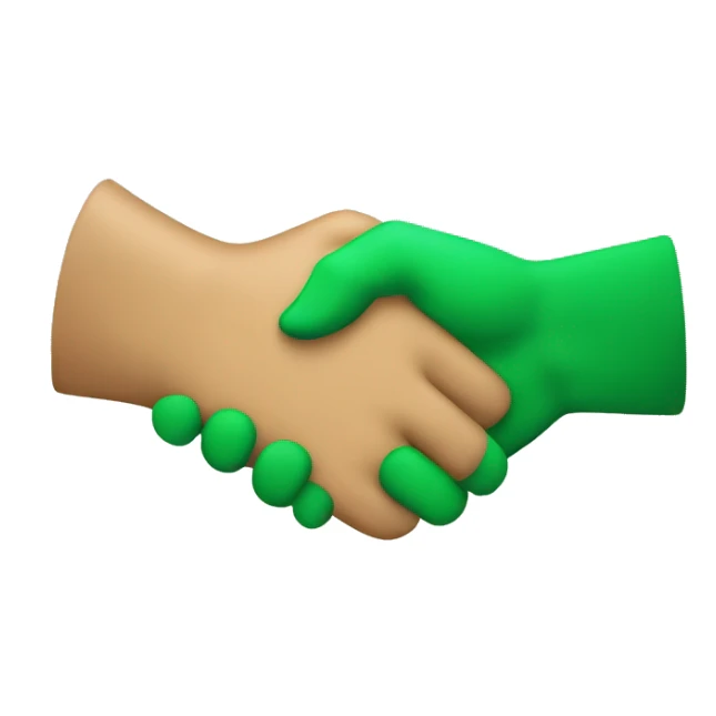 hand shake, one hand is tan, the other is green sticker