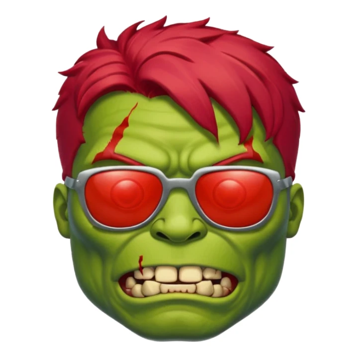Zombie hulk with red hair and sun glasses face sticker