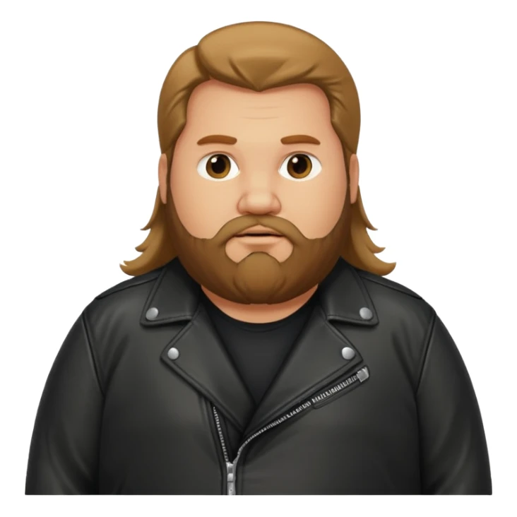 Long hair obese men with beard in leather jacket sticker