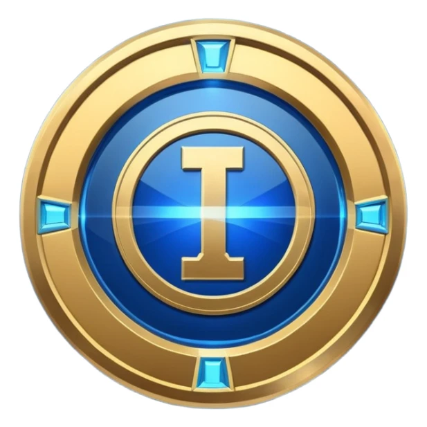 Futuristic achievement medal badge, circular shield emblem with engraved Roman numeral I and subtle “12M” detail, metallic gold and deep blue glow, sci-fi web3 game UI style, polished 3D game asset, soft energy aura, dark background, centered composition, high detail sticker