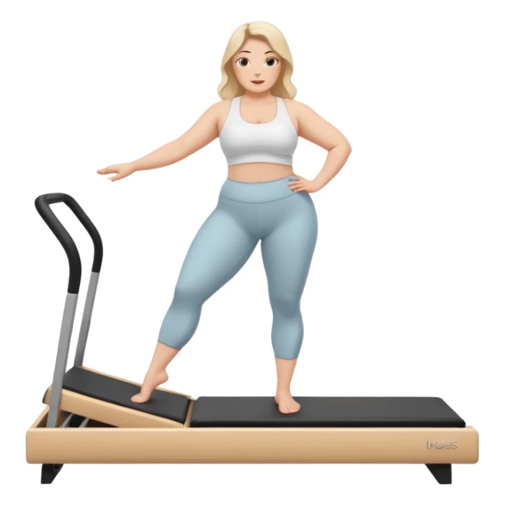 Curvy girl on a reformer Pilates beige white sticker