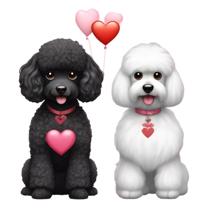 Black poodle and white Maltese with Valentines  sticker