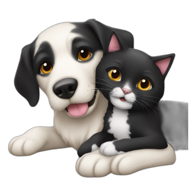 Un chien noir et un chat qui se fon un calin sticker