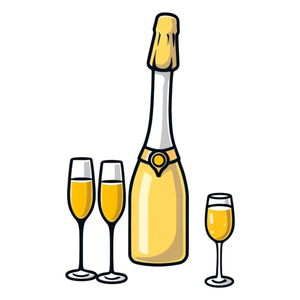 cartoon sticker of a champagne bottle and glass sticker