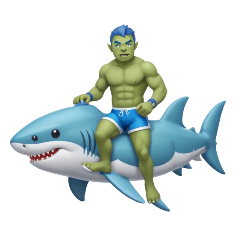 An orc male on an inflatable circle in the form of a shark sticker