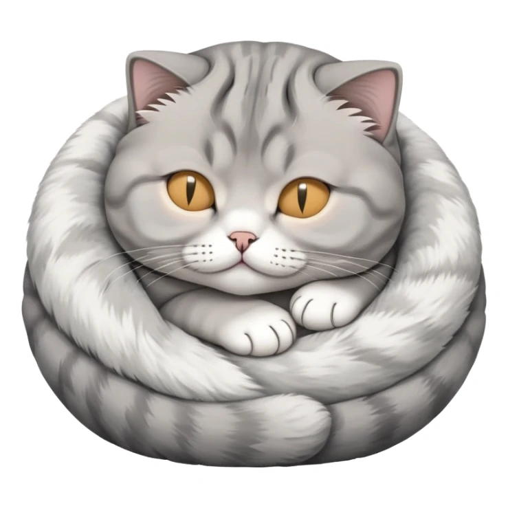 a cute sleeping Scottish fold cat with folded ears curled up in a ball sticker